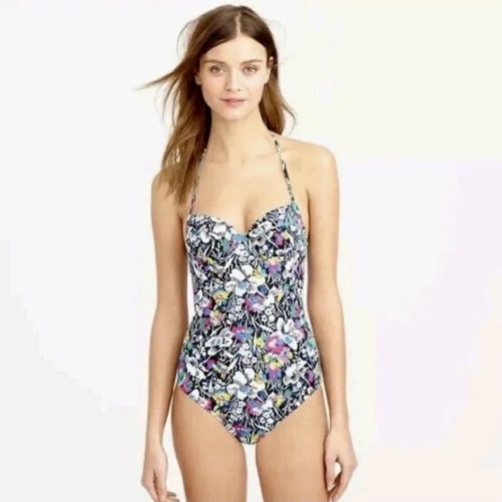 J. Crew Floral One Piece Swimsuit - Black and White